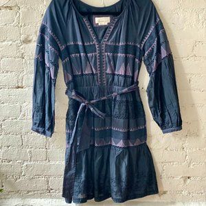 (NWOT) Anthropologie - Boho Navy/Purple Long Sleeve Dress - Sz M